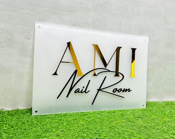 Custom Salon Sign Acrylic Rectangular Business Logo Signs, Unique Wall and Door Office Sign, Acrylic 3D Lettering Signs for Your Brand