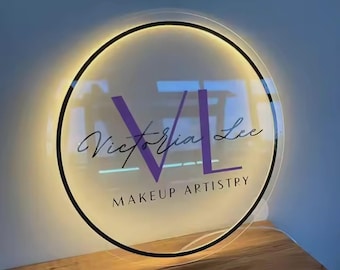 LED Round Custom Backlit Acrylic Logo Signs , Unique Business and Salon Wall Signs, Customized signs for Offices and Small Businesses