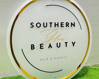 Custom Hair and Beauty Salon 3D Round Backlit Business Sign Wall | Backlit LED Logo Sign | Salon Backlit Sign | Office Light Up Wall Sign