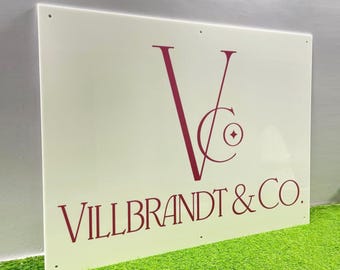 Insegne rettangolari personalizzate in acrilico bianco con logo aziendale, insegne esclusive per pareti e porte, insegne con scritte in acrilico 3D e UV per il tuo marchio