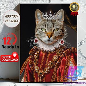 Custom Pet Portrait, Princess Pet Portrait, Cat Painting, Royal Dog Portrait, Custom Art for Dog Lover, Classic Pet portrait with Crown.