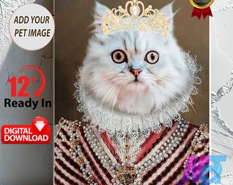 Retrato de mascota real personalizado: estilo renacentista, regalo para dueños de mascotas (descarga digital)