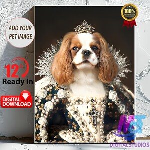 Custom Pet Portrait, Royal Pet Portrait, King Cat, Queen Cat, Funny Pet Lover Gift, Birthday Gift, Dog Art Regal Portrait of Human and Pet.