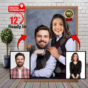 Retrato personalizado de hermanastro, retrato de niño y novia de su propia foto, regalos de Navidad, idea divertida de regalo para esposo, esposa, novio y novia.