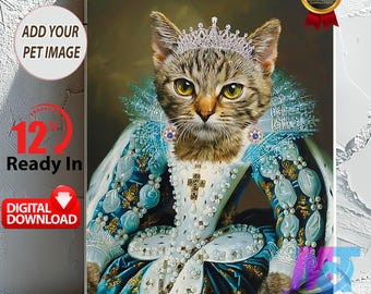 Custom Queen Pet Portrait: Renaissance Royal Pet Canvas Art (Digital Download)