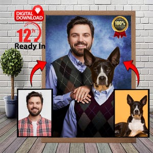 Retrato personalizado de tu hermanastro con tu mascota, retrato a partir de tu propia foto, regalo de Navidad, retrato personalizado de perro y gato con tu dueño, regalo para amantes de las mascotas.