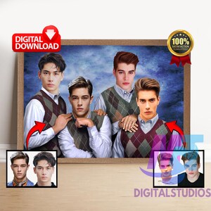 Custom 4 person Step Brothers Family Portrait | Funny Portrait | Family Gift Ideas | Personalised Mom Gift | Gifts For Her.