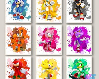 Watercolor Sonic Art Print Set: Kids Room Decor (Digital Download)
