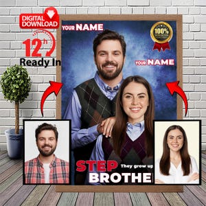 Retrato personalizado de hermanastro, retrato de niño y novia de su propia foto, regalos de Navidad, idea divertida de regalo para esposo, esposa, novio y novia.