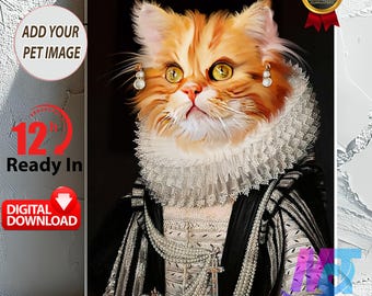 Custom Royal Cat Portrait, Renaissance Cat Painting, Pet Lovers Gift, Royal Portrait, Pet Portrait Gift, Animal Painting, Pet Wall Décor.