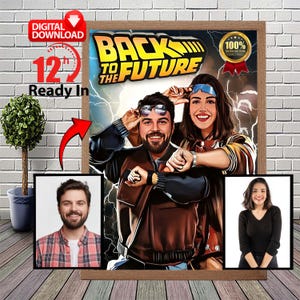 Retrato personalizado de De Volta para o Futuro, De Volta para o Futuro a partir de suas fotos, Ideias para presentes de família para ela, Pôster do filme De Volta para o Futuro.