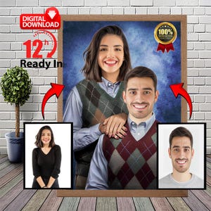 Retrato personalizado de hermanastro, retrato de niño y novia de su propia foto, regalos de Navidad, idea divertida de regalo para esposo, esposa, novio y novia.