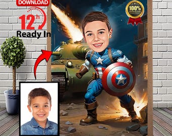 Ritratto di famiglia personalizzato di Capitan America: arte digitale personalizzata del supereroe (download digitale)