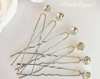 Diamante Bridal Hair Pins, Silver Rhinestone Hair Accessories, Set of 6