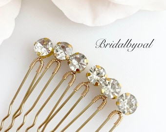 Gold Crystal Hair Pins - Bridal Wedding Hair Accessories
