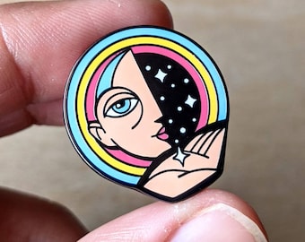 Iris Lapel Pin, hard enamel pin cloisonee cosmic goddess art rainbow stars star pin space art celestial cute pin