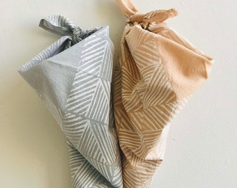 Organic Cotton Block Printed Bandana, Plant Dyed in 'Woods' pattern in 3 colors