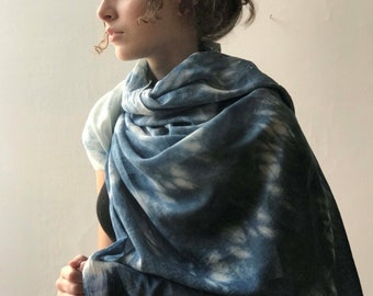 Indigo blue organic cotton scarf wrap sarong shawl plant dyed beach resort mother's gift shibori holiday vacation