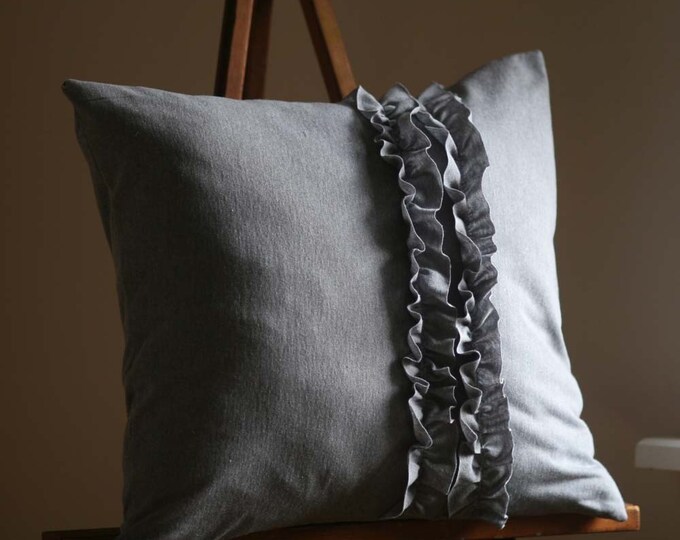 Heather Grey Ruffle Pillow Cover Etsy