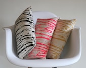 Modern Dripped Pattern PIllow, Screen printed in Neon PInk, Gold, or Black