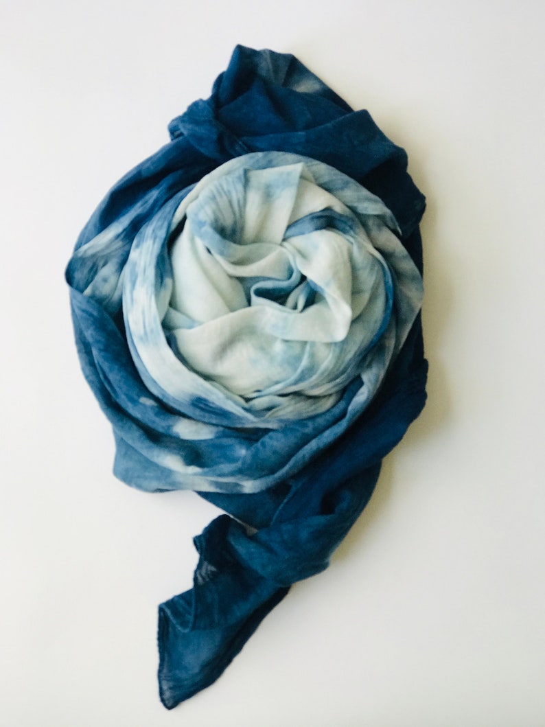 Indigo blue organic cotton scarf wrap sarong shawl plant dyed beach resort mother's gift shibori holiday vacation image 7