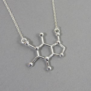 Caffeine Silver Necklace caffeine science molecule, coffee lover T4 image 1