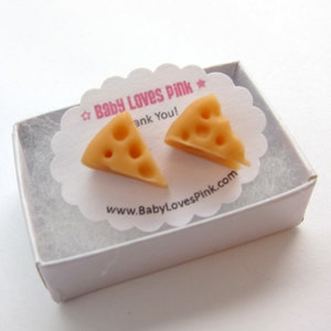 Swiss Cheese Stud Earrings Cheese with holes handmade with polymer clay image 2