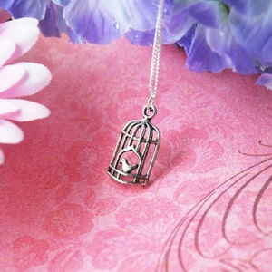Silver Bird Cage Necklace D3B1 image 3