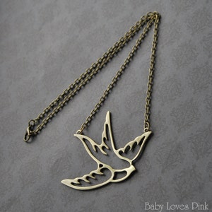 Flying Swallow Necklace Tattoo Inspired Bronze Die Cut Bronze image 3