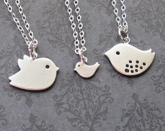 Family set of 3 Bird (white gold) Necklace - Best Friend Necklace   (R4B-B4)