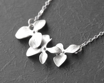Triple Horizontal Tier Orchid - White Gold Necklace  (R4B-A2A)