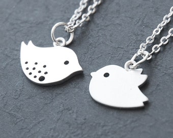 Mother and Baby Bird Necklace - (Set of 2) Best Friend Necklace, Couples Necklace   (R4B-B1)