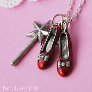 Ruby Slipper Necklace - Wizard of Oz with Magic Wand  (R1D2)
