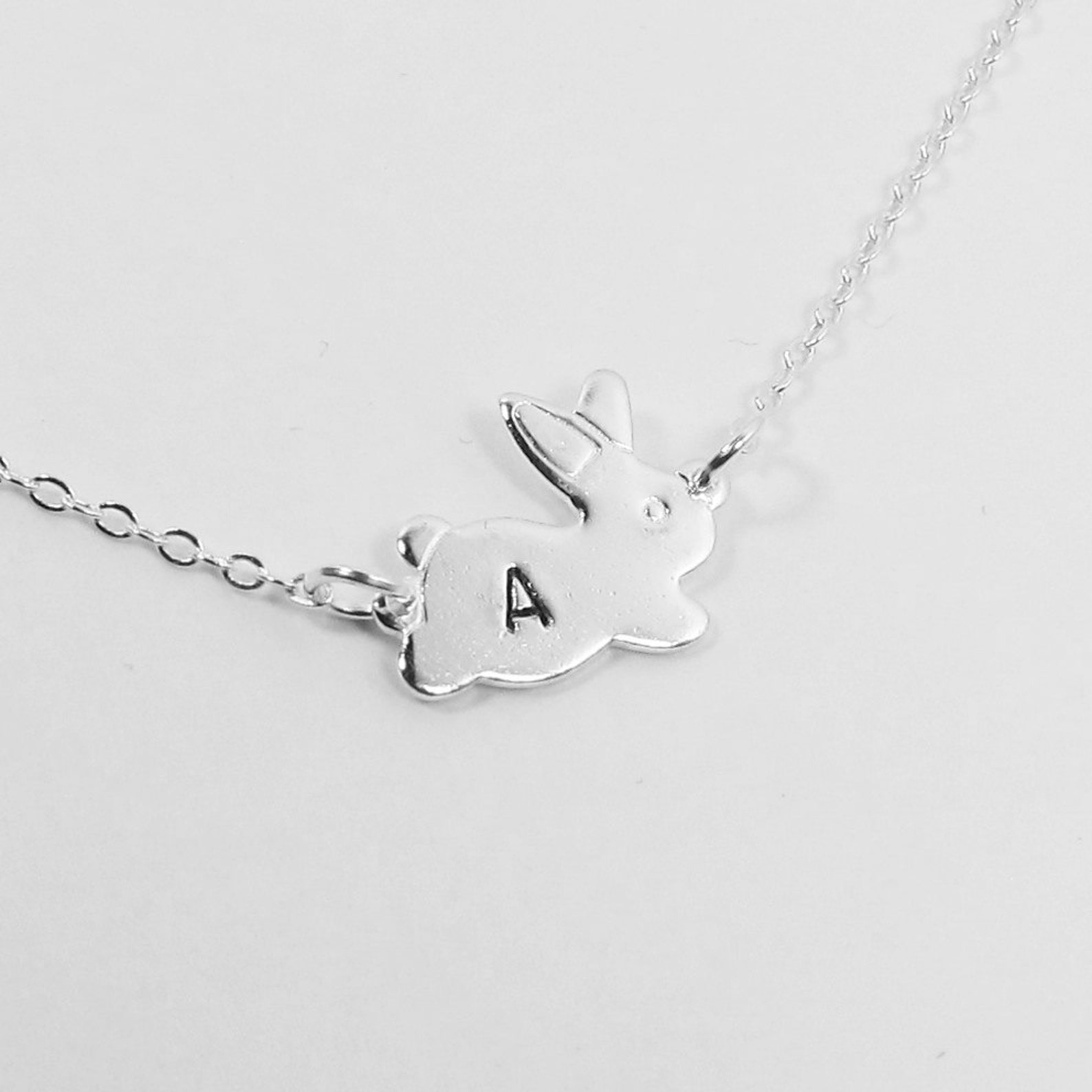 Bunny Rabbit Hopping Necklace - Personalized Initial (T5)