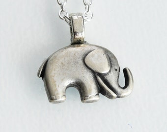 Silver Elephant Necklace - Cute elephant charm  (R2D3)