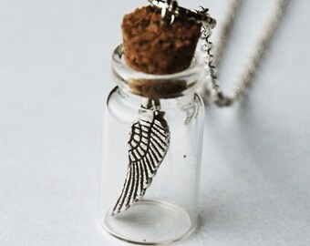 Take Me Away - Wing in a Bottle Steampunk Necklace