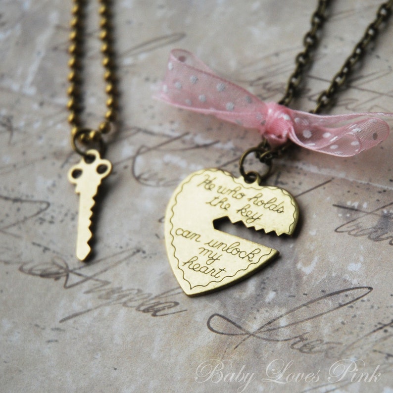 Key to My Heart Necklace Heart and Key Couples Necklace R1E3 image 2