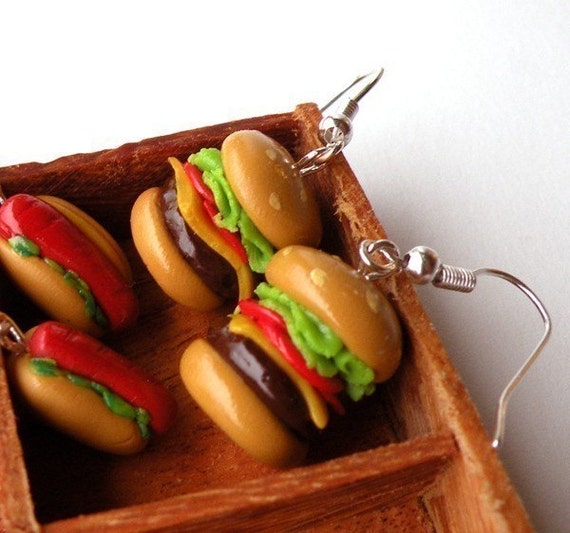 Handmade Burger Earrings | Etsy