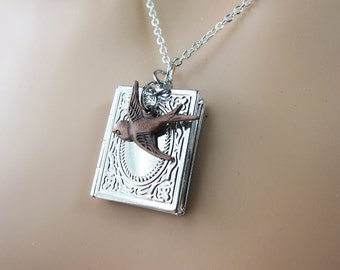 Swallow Bird Locket Necklace - photo locket memoir, swallow bird (R2G1)