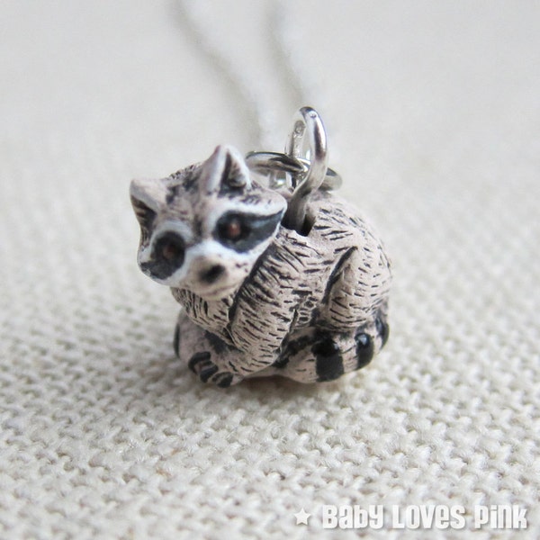 Tiny Raccoon Ceramic Necklace  (R3A)