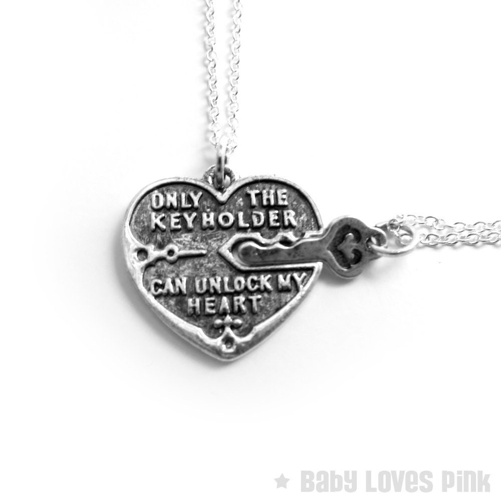 Unlock My Heart Silver Couple's Necklace Heart and Key - Etsy UK