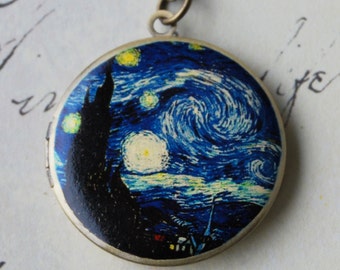 Starry Night Locket Necklace - Brass Photo Locket (R3B-C1)