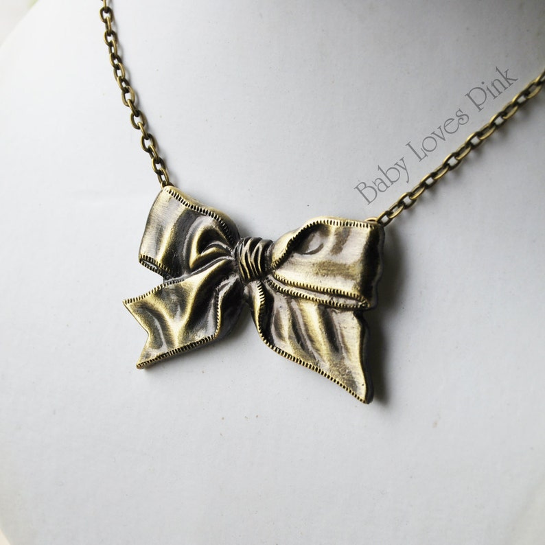 Bronze Ribbon Bow Necklace Etsy