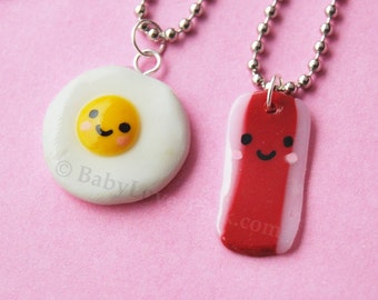 Kawaii Happy Bacon and Egg BFF Necklace (Set of 2) --- (D1A3)