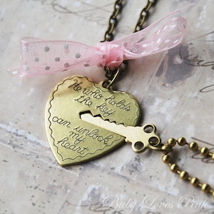Key to My Heart Necklace - Heart and Key Couples Necklace  (R1E3)