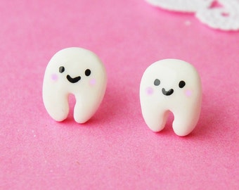 Smiley White Tooth Stud Earrings