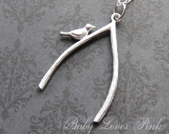 Wishbone with Bird Necklace  (R4B-B3)