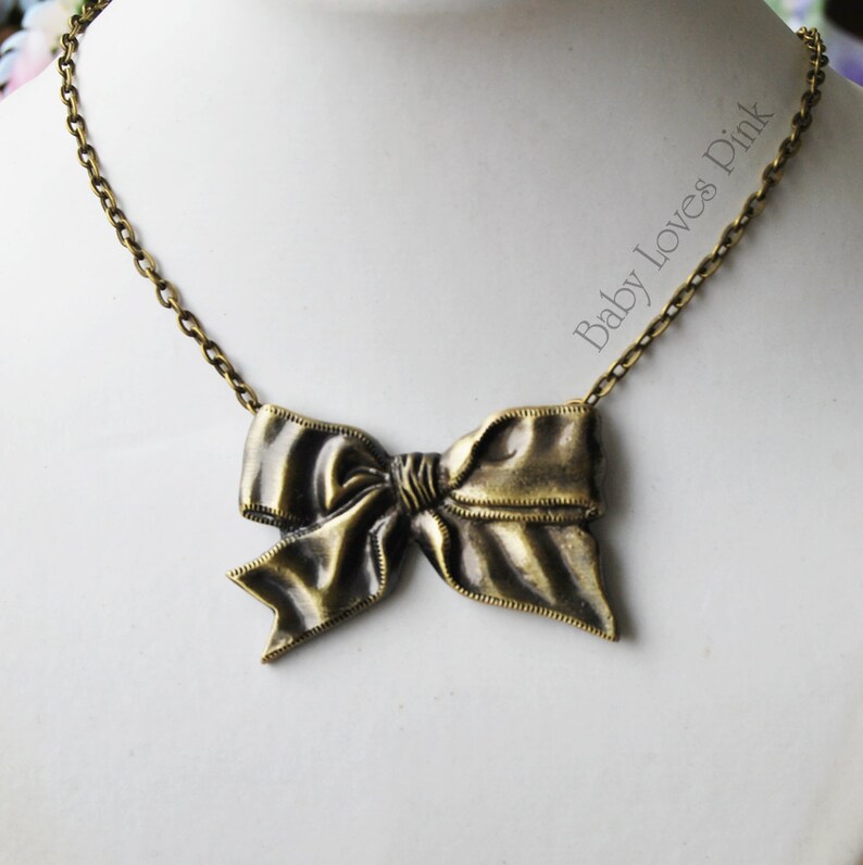 Bronze Ribbon Bow Necklace Etsy