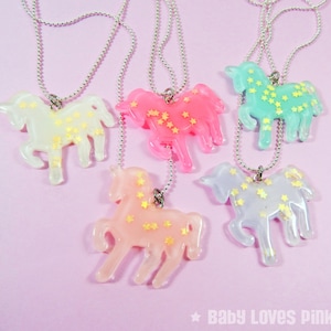 Unicorn Star Glitter Necklace Hot Pink, Light Pink, Lilac, White, Light Blue image 1