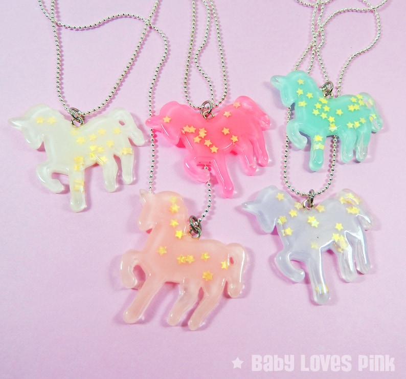 Unicorn Star Glitter Necklace Hot Pink, Light Pink, Lilac, White, Light Blue image 1